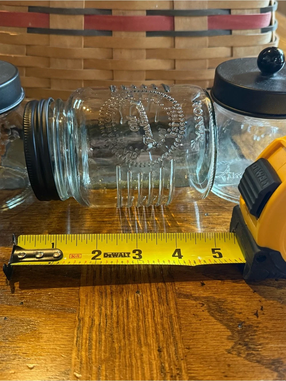 Old Fashioned Clear Glass Mason Jar with Black Lid - Home Kitchen